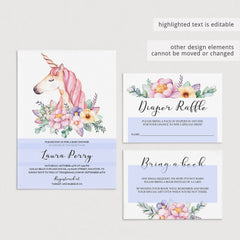 Unicorn baby shower evite template by LittleSizzle