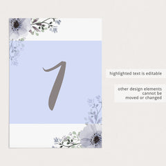 Editable Table Numbers with Purple Flowers