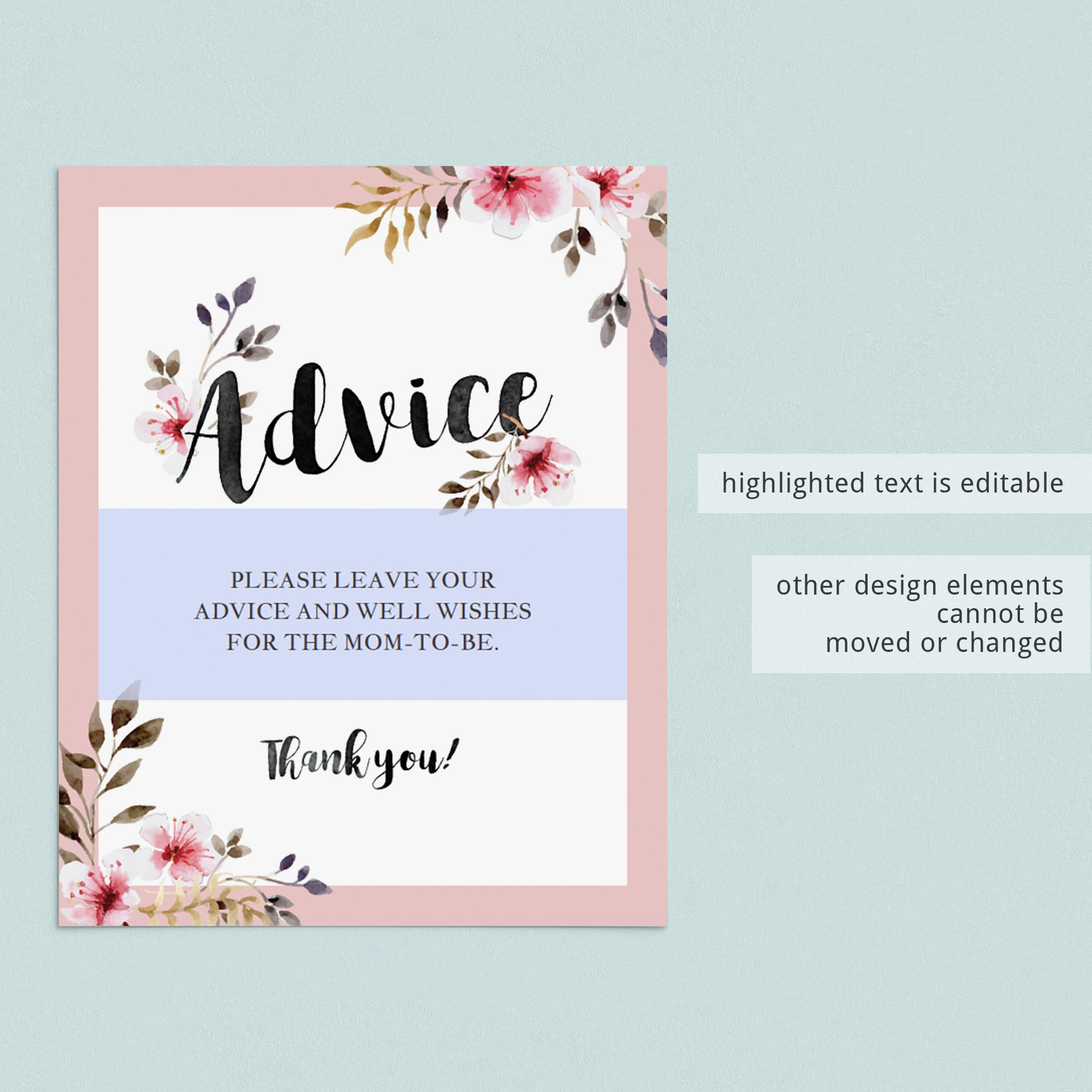 Floral watercolor baby advice sign printable decor by LittleSizzle
