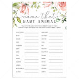Guess the baby animal baby shower game floral theme by LittleSizzle