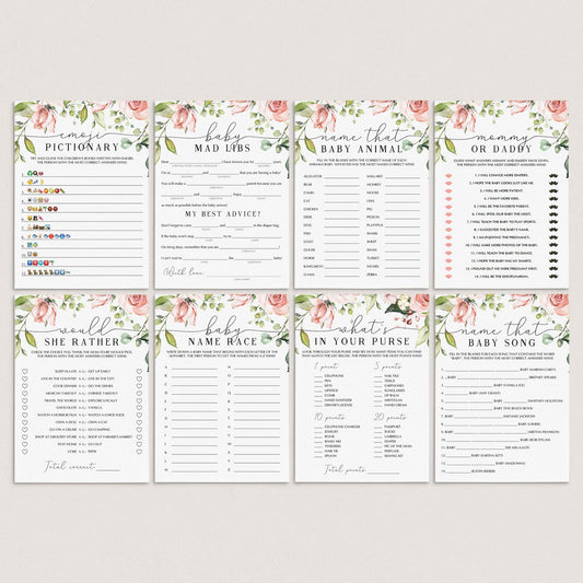Blush floral baby party games package printable by LittleSizzle