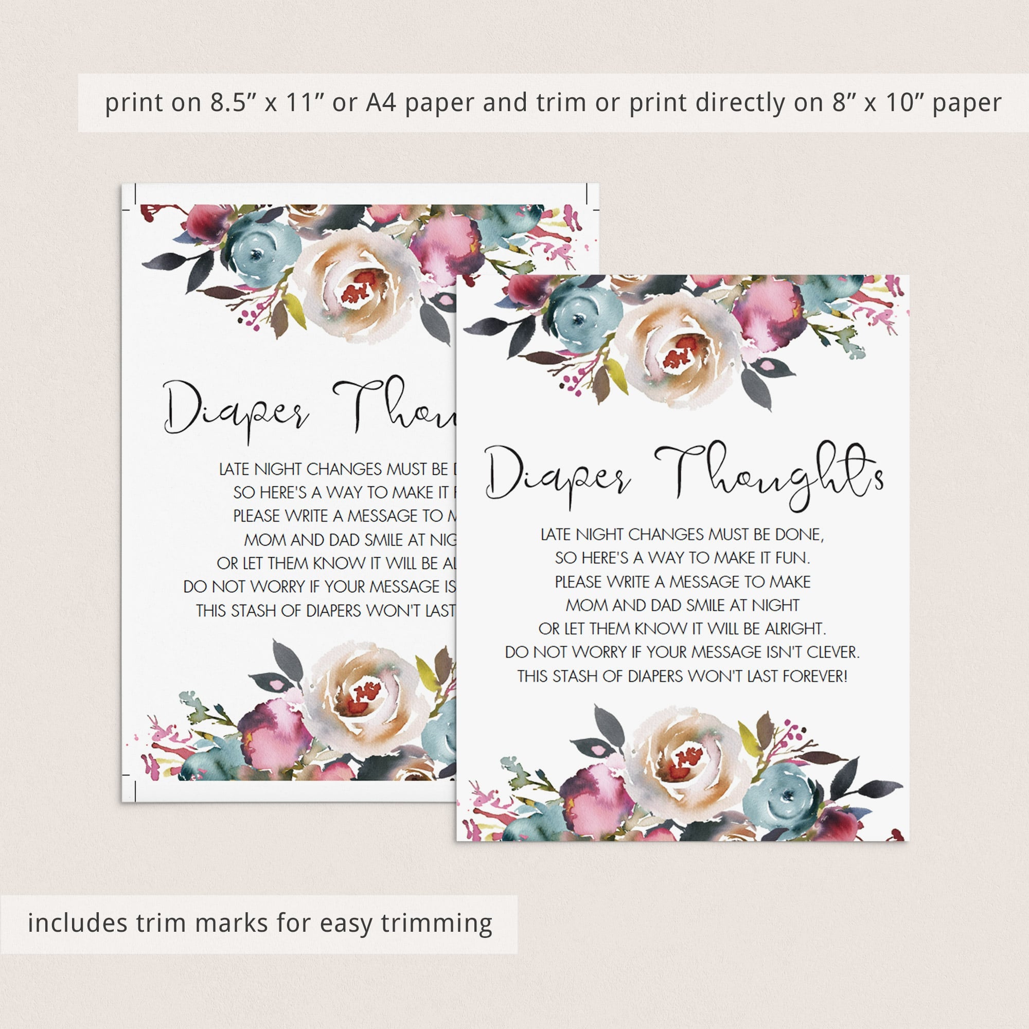 Late night diapers template for floral baby shower by LittleSizzle