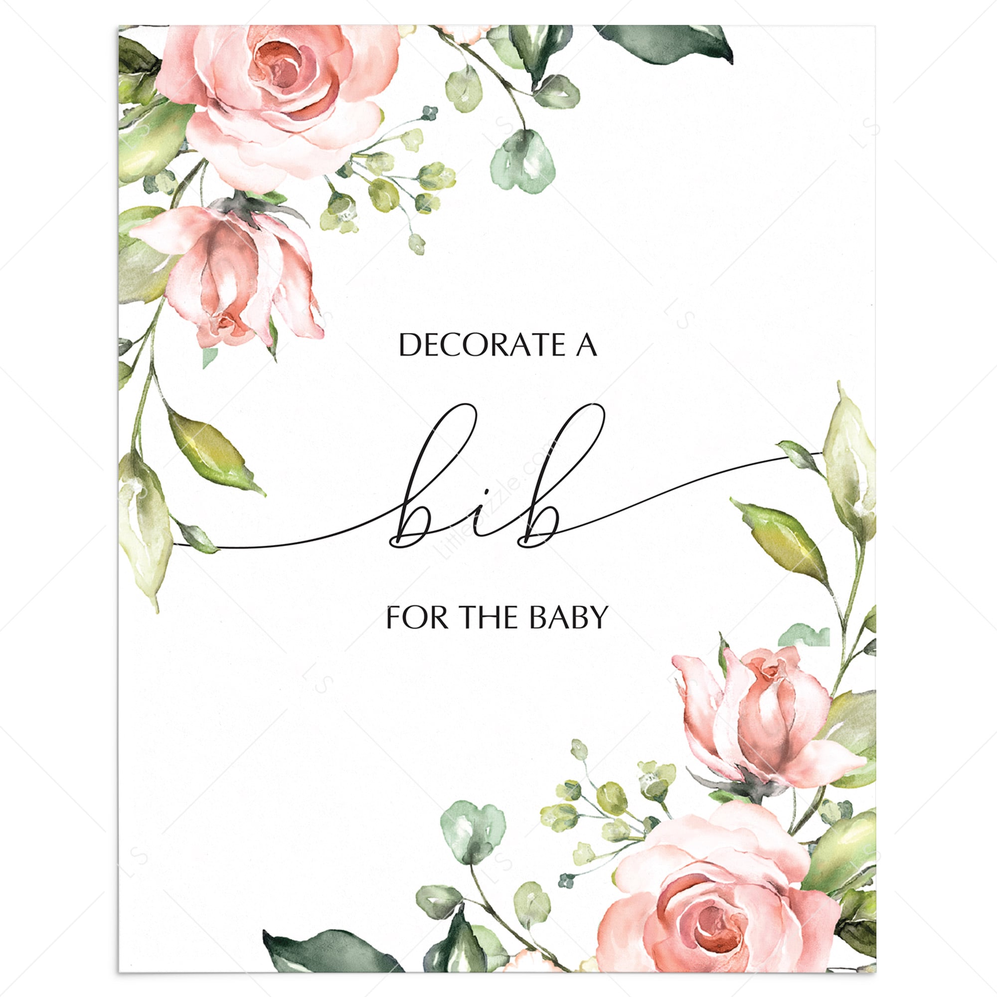 Floral baby shower mingling game decorate a bib station by LittleSizzle