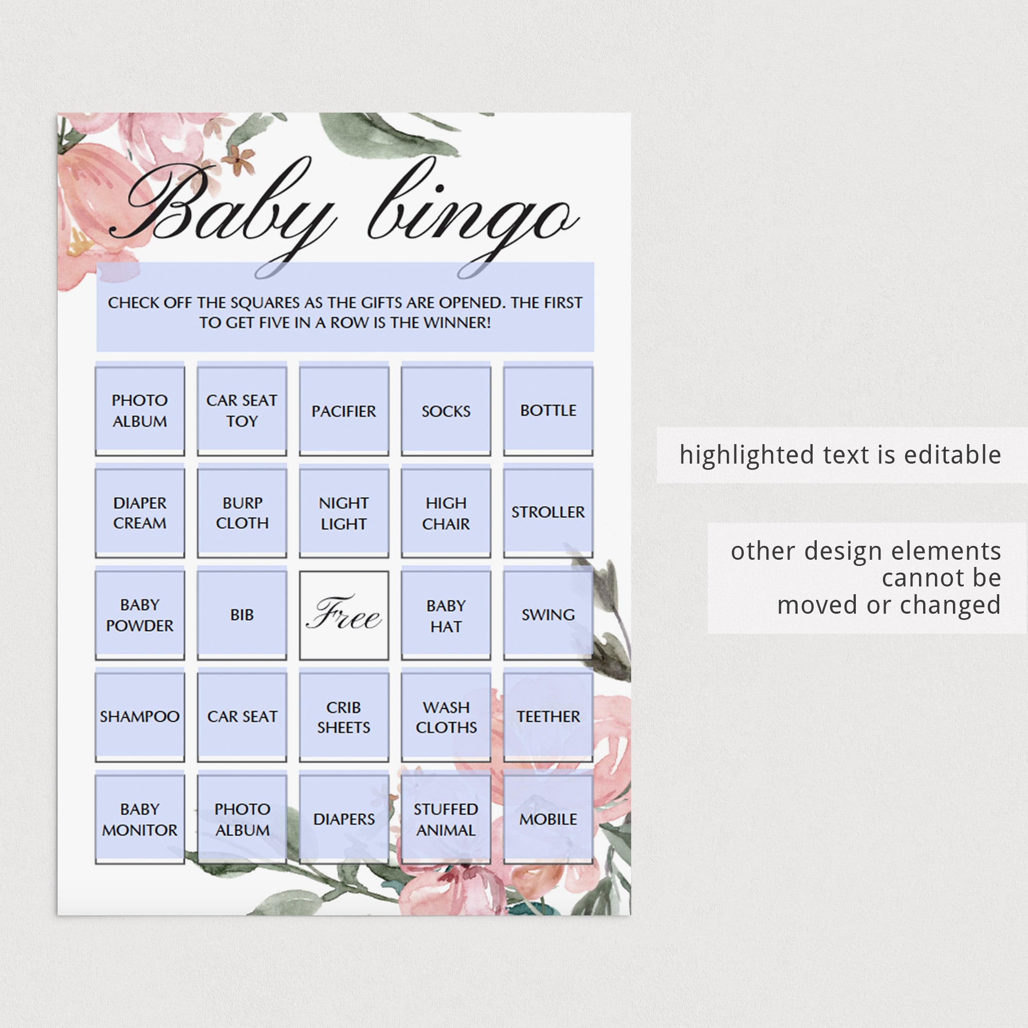 Flower baby shower printable game by LittleSizzle