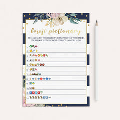 Navy and gold baby shower emoji pictionary game by LittleSizzle