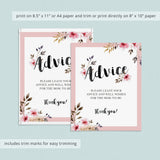 Watercolor Floral Baby Shower Advice Sign Template