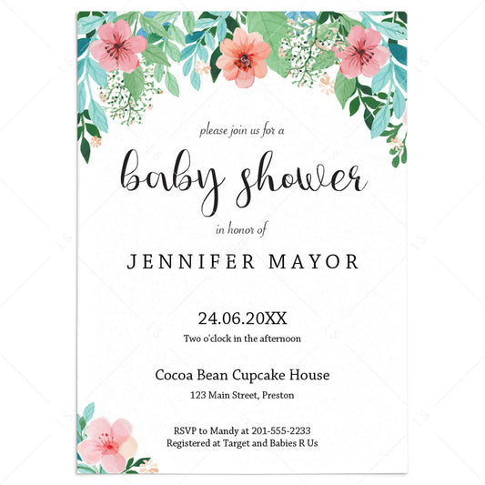 Floral Baby Shower Invitation Template by LittleSizzle