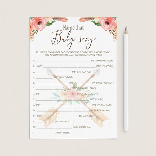 Boho Chic Baby Shower Game Name The Baby Song by LittleSizzle