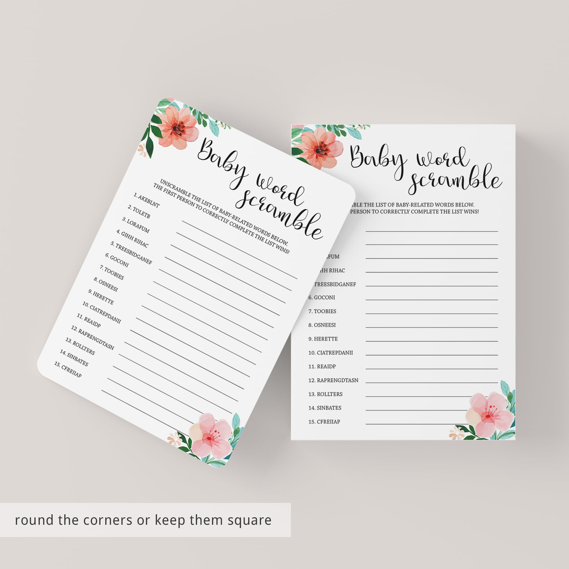 Printable baby shower games for girl baby word scramble by LittleSizzle