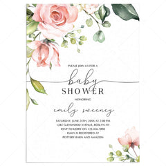Blush Floral Baby Shower Invitations Download by LittleSizzle