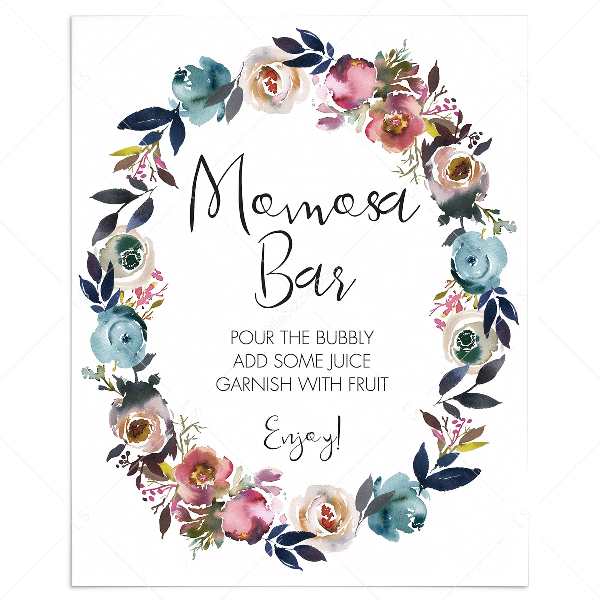 Floral wreath baby shower bubbly bar sign printable by LittleSizzle