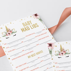 Printable mad libs for baby shower game gold unicorn by LittleSizzle