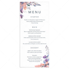 Purple floral menu card template DIY by LittleSizzle