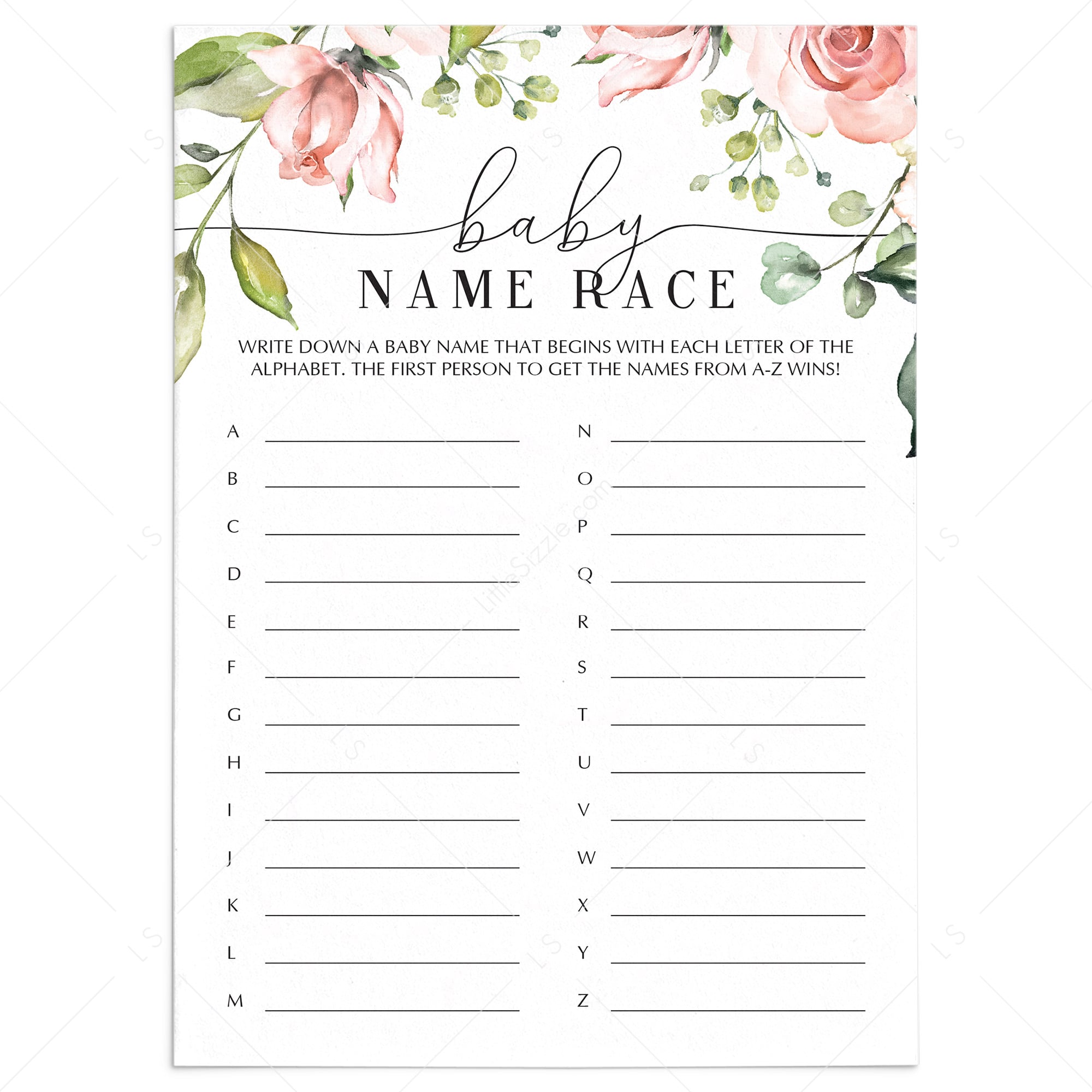 Blush baby shower games baby names race by LittleSizzle