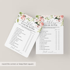 Ladies Birthday Party Game Ever or Never Printable
