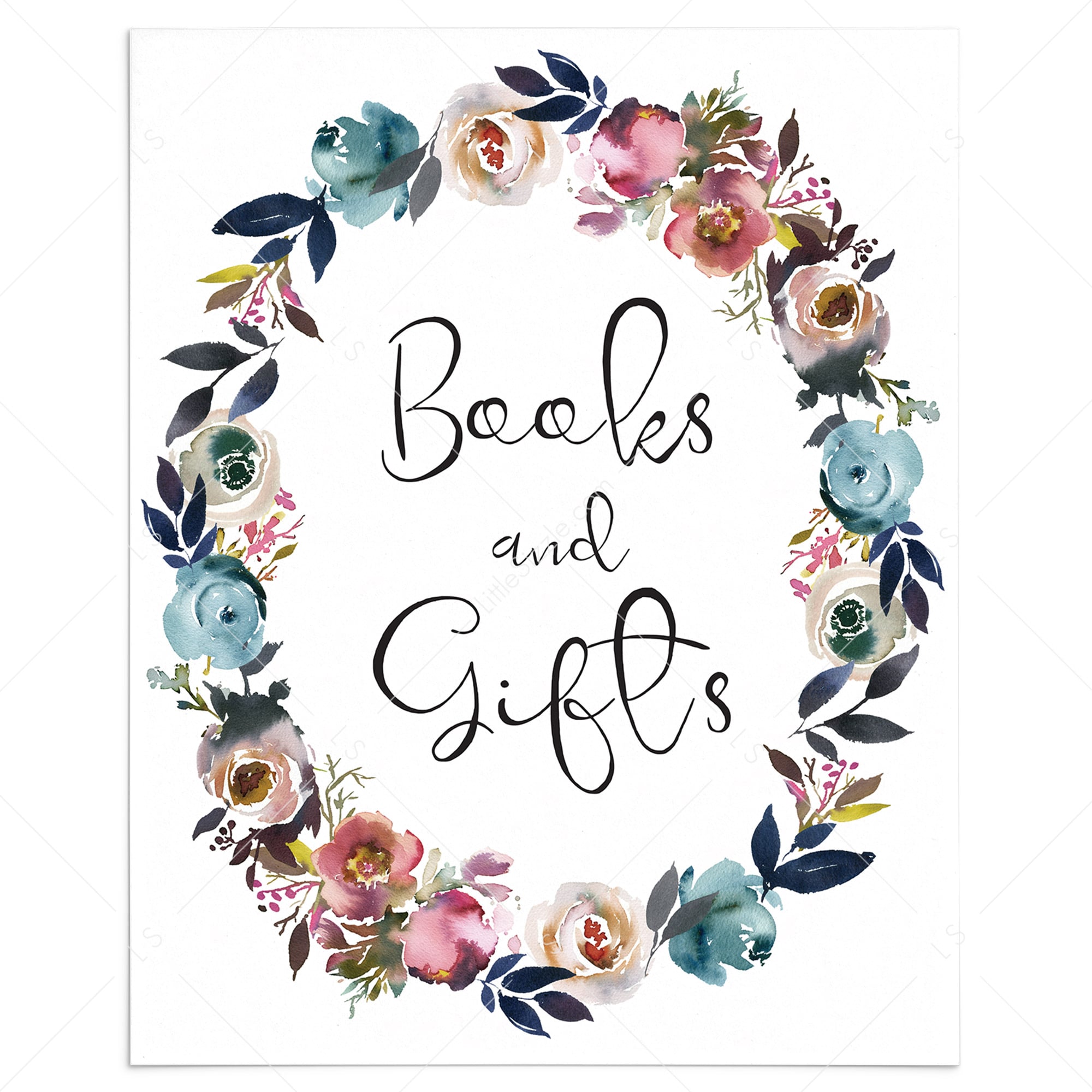 Floral wreath baby shower table sign for books and gifts by LittleSizzle