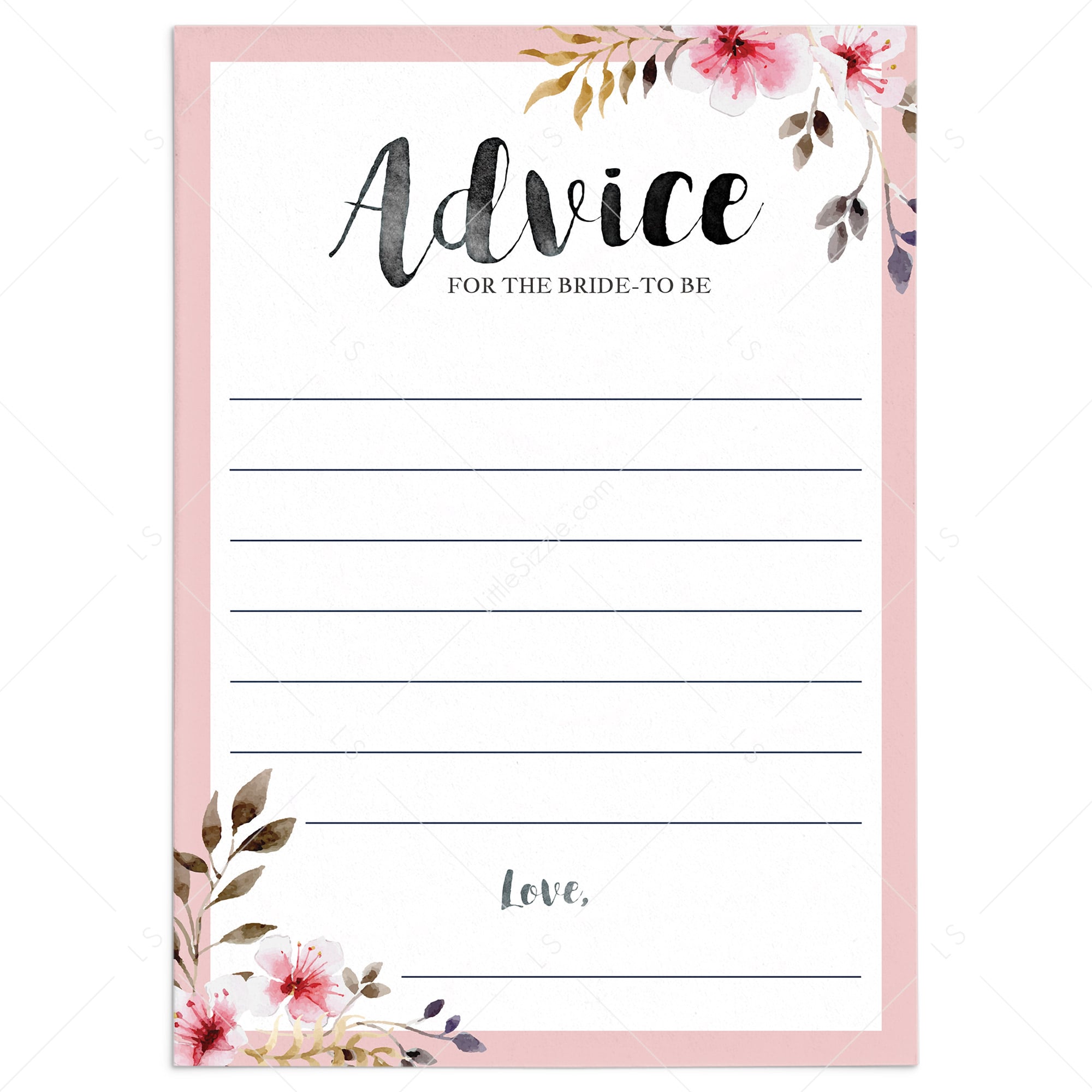 Pink Floral Bridal Advice Card Download by LittleSizzle