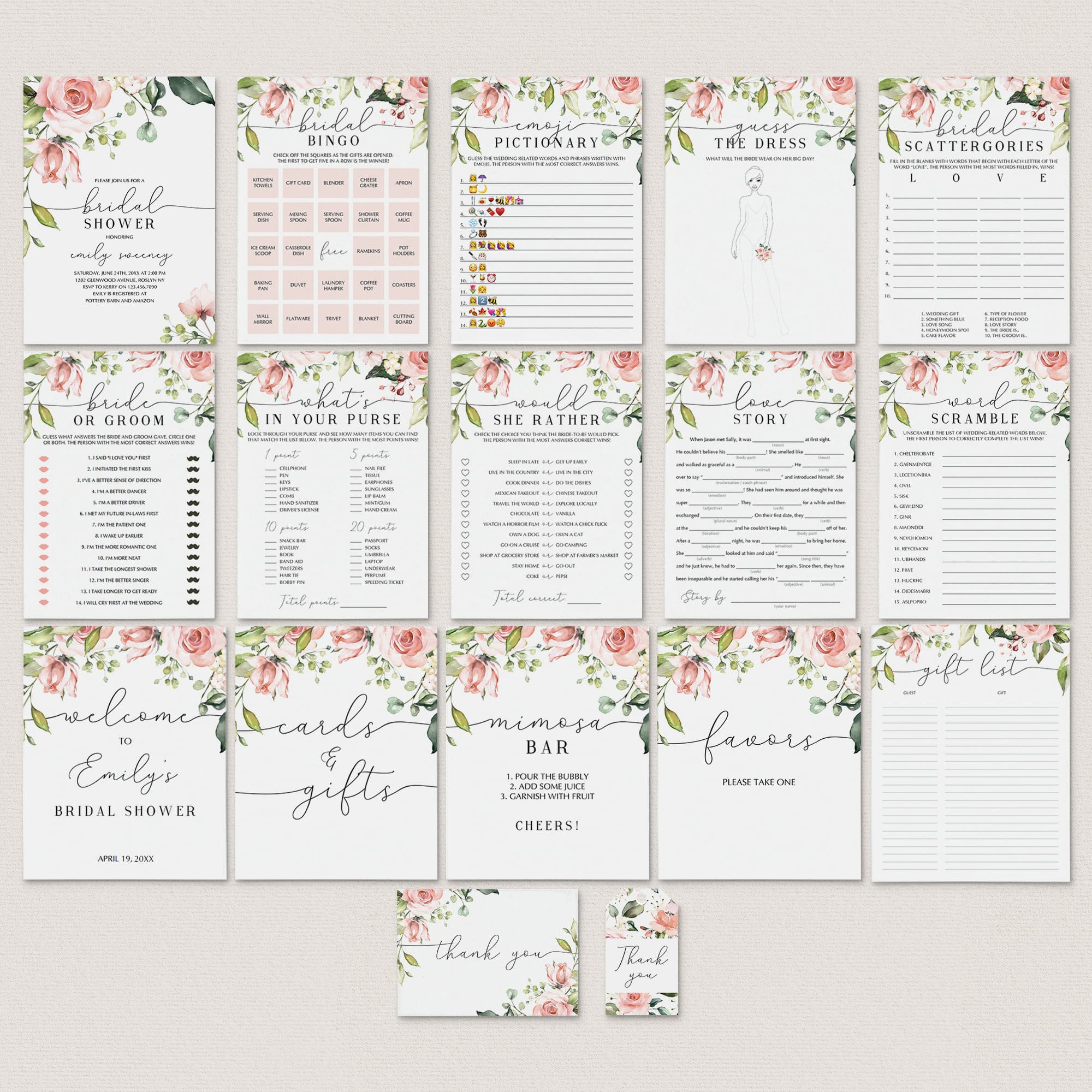 Blush Floral Bridal Shower Complete Bundle DIY Instant Download by LittleSizzle