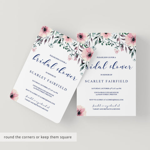 Pink Floral Bridalshower Invitation Cards Printable Instant Download ...