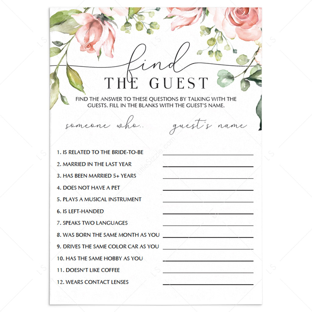 Find The Guest Bridal Shower Game Free Printable
