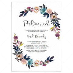 Postponed Bridal Shower Announcement Floral Template Instant Download by LittleSizzle