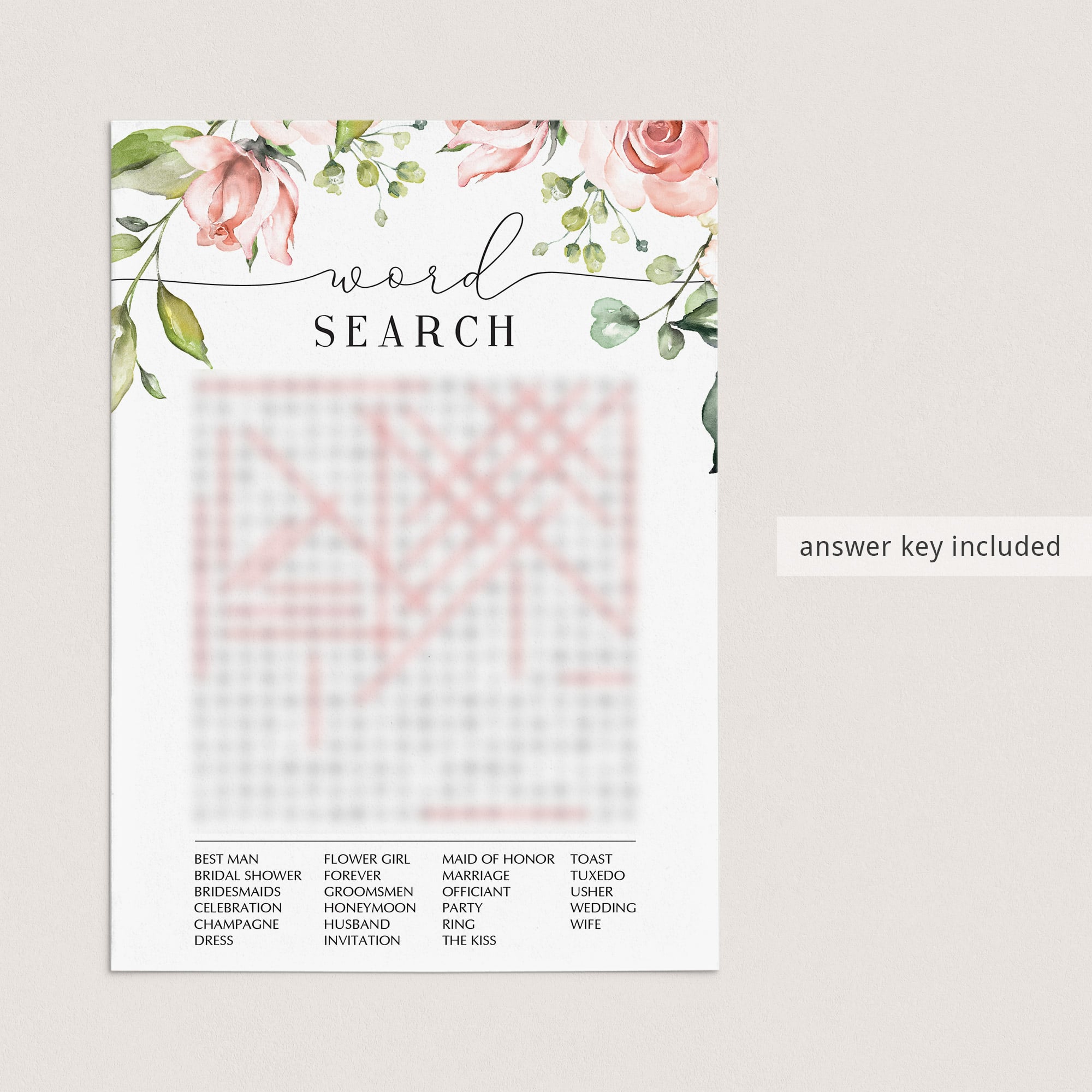 bridal word search with answer key included