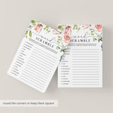 floral bridal shower word scramble game cards