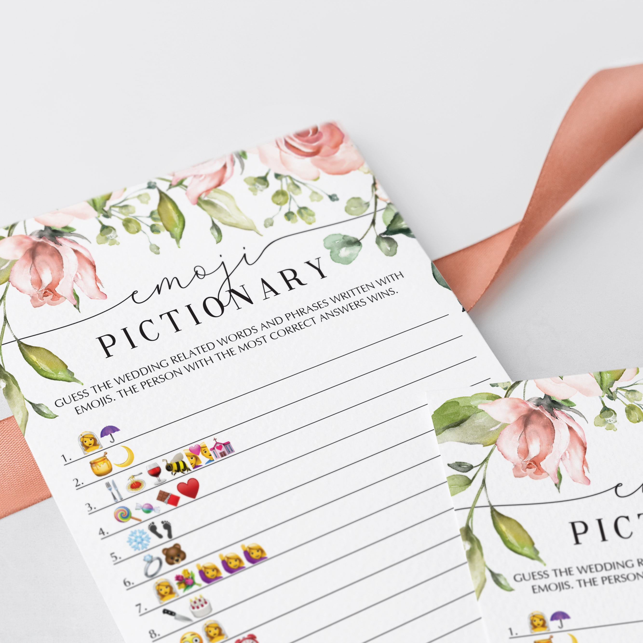 lush floral watercolor bridal shower emoji printable cards