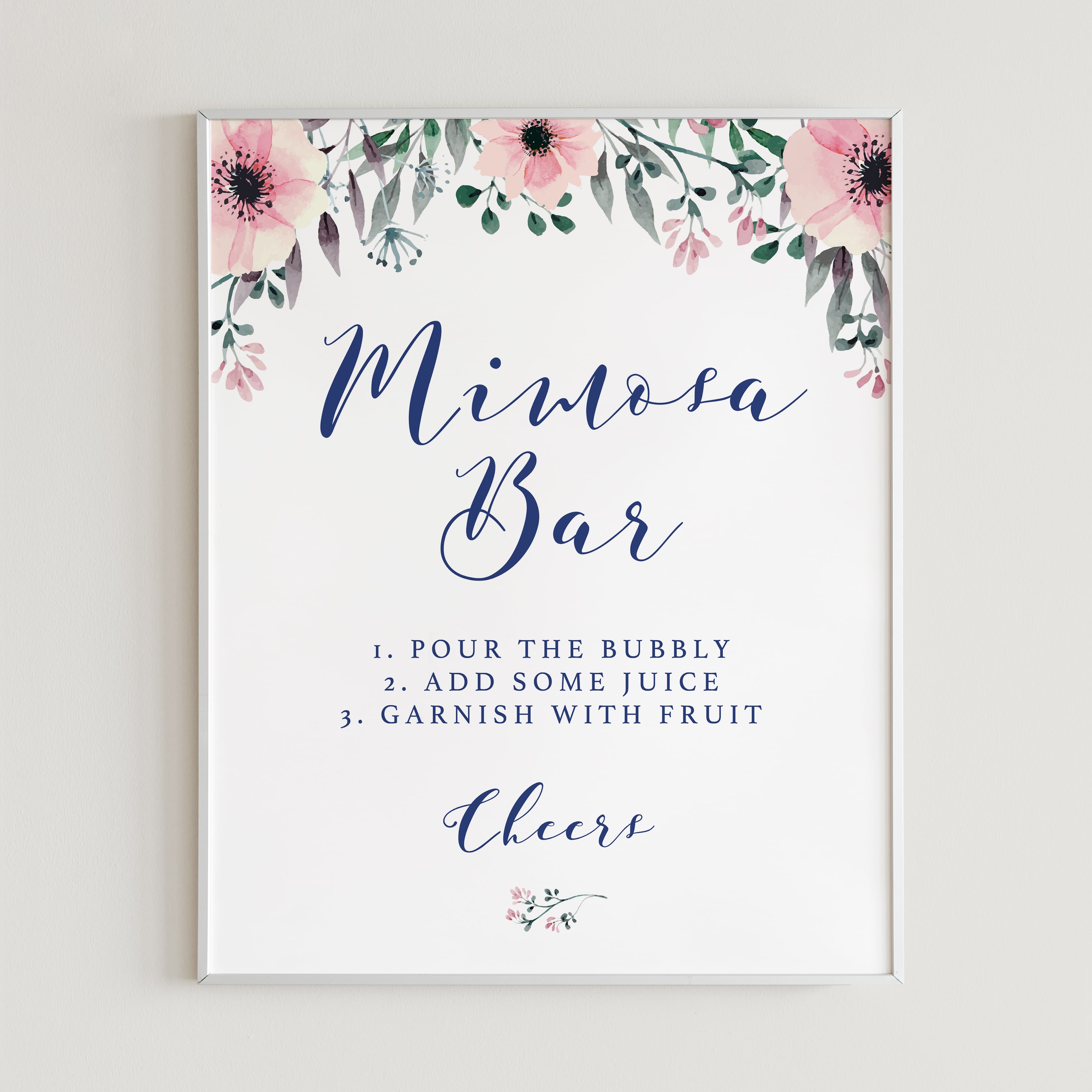 Mimosa Bar Supplies Kit - Floral Mimosa Bar Sign - Elegant Blush Pink Table Place Cards - Bridal Shower, Birthday Party, Bubbly Bar, Engagement/