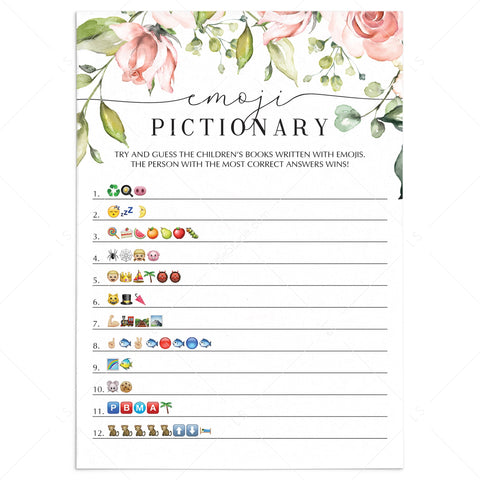 Floral Emoji Pictionary Baby Shower Game | Virtual fillable PDF ...