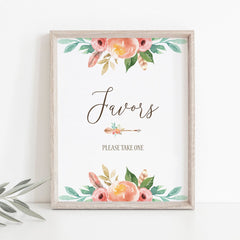 Bohemian Favors Table Sign Printable