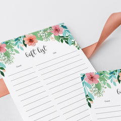 Watercolor gift list for floral themed baby shower by LittleSizzle