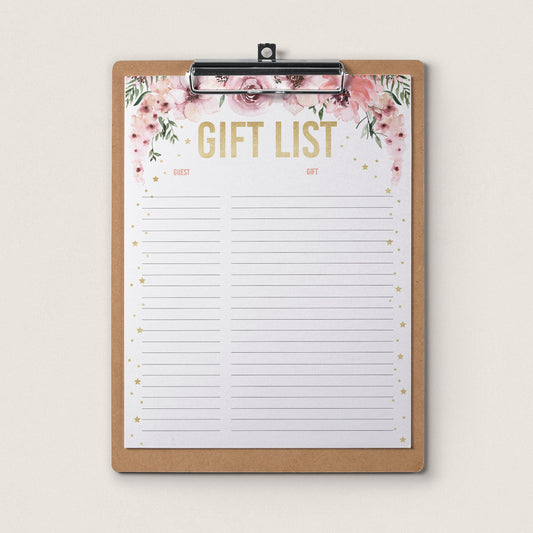 Gift and guest tracker printable with pink flowers by LittleSizzle