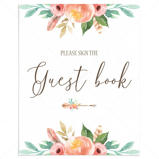 Please Sign The Guest Book Sign Printable Boho Floral by LittleSizzle