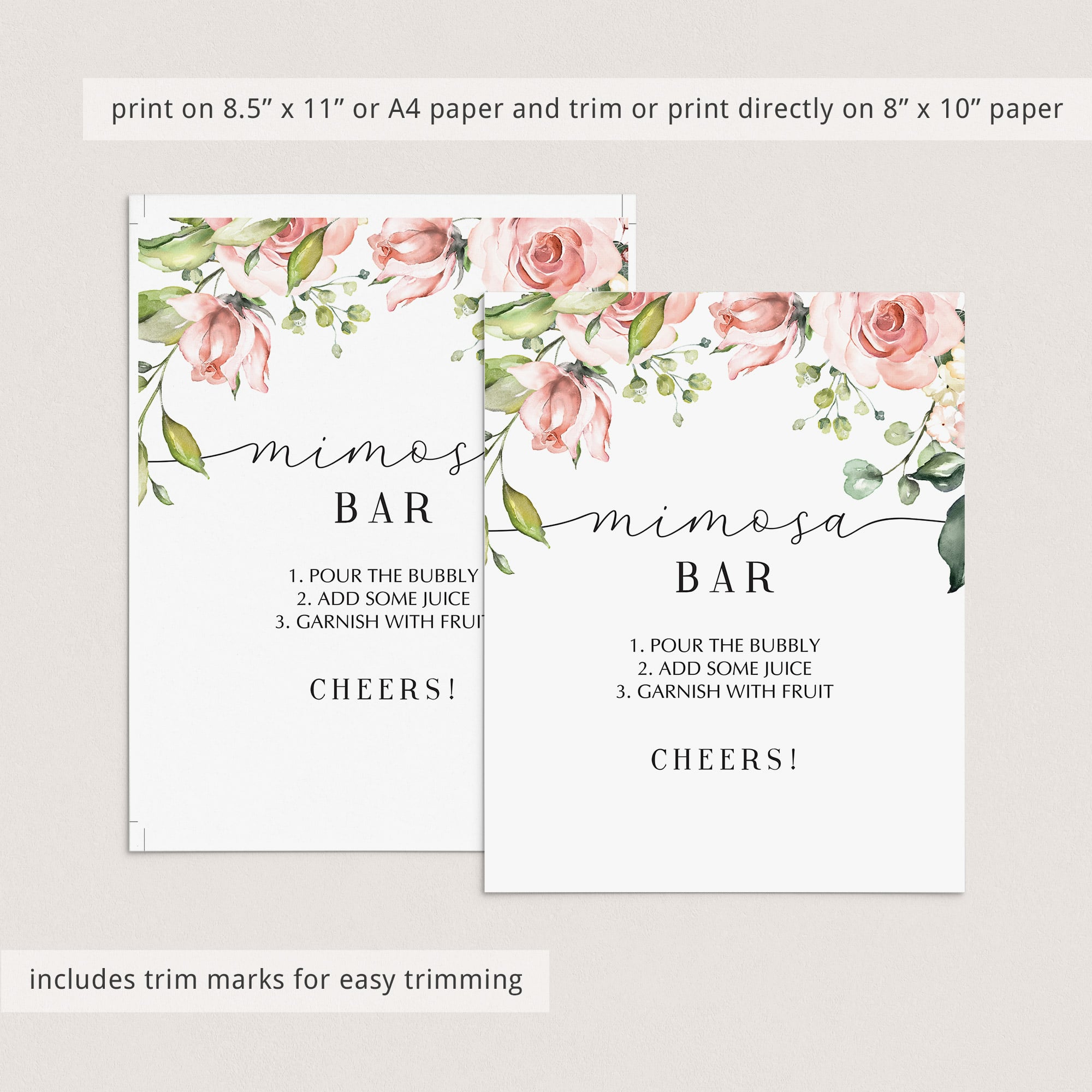 floral mimosa bar sign printable template