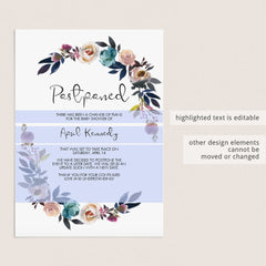 Watercolor floral postponement baby shower template by LittleSizzle