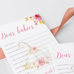 Printable Baby Shower Wishes for Twin Girls Cards