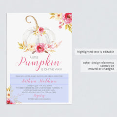 Pink floral fall baby shower invitation template editable PDF by LittleSizzle