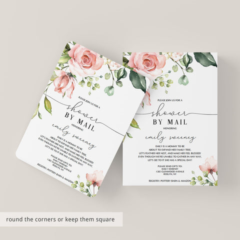 Blush Floral Shower By Mail Invitation Template | Instant download ...