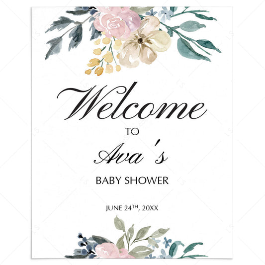 Watercolor Floral Welcome Sign Template by LittleSizzle