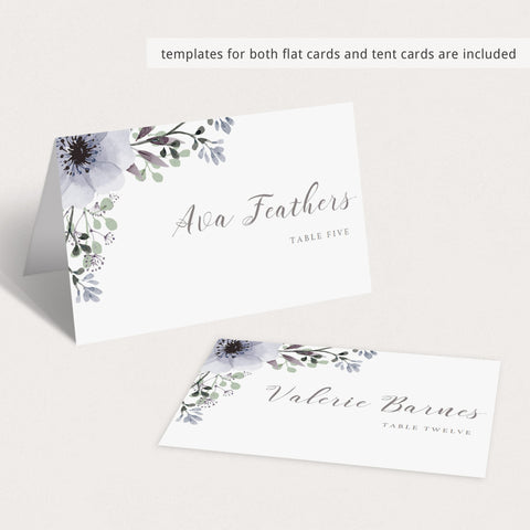 Purple Floral Name Cards | Editable Template | Instant Download ...