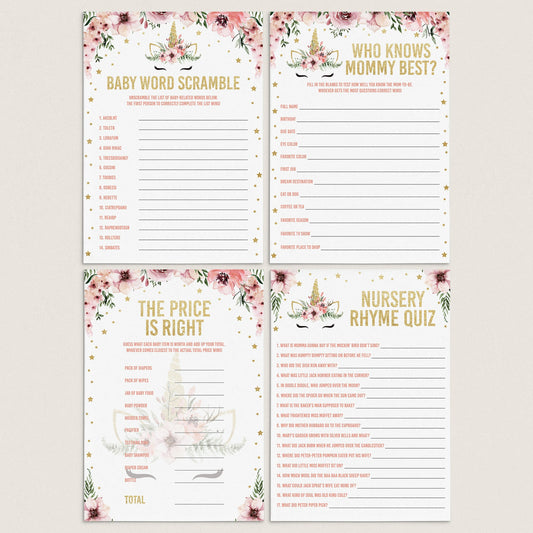 Unicorn babyshower games package printable by LittleSizzle