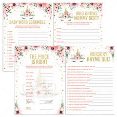 Unicorn babyshower games package printable by LittleSizzle