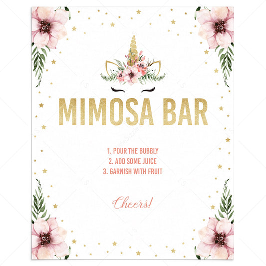 Printable mimosa bar table sign pink and gold unicorn by LittleSizzle