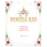 Printable mimosa bar table sign pink and gold unicorn by LittleSizzle