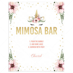 Printable mimosa bar table sign pink and gold unicorn by LittleSizzle
