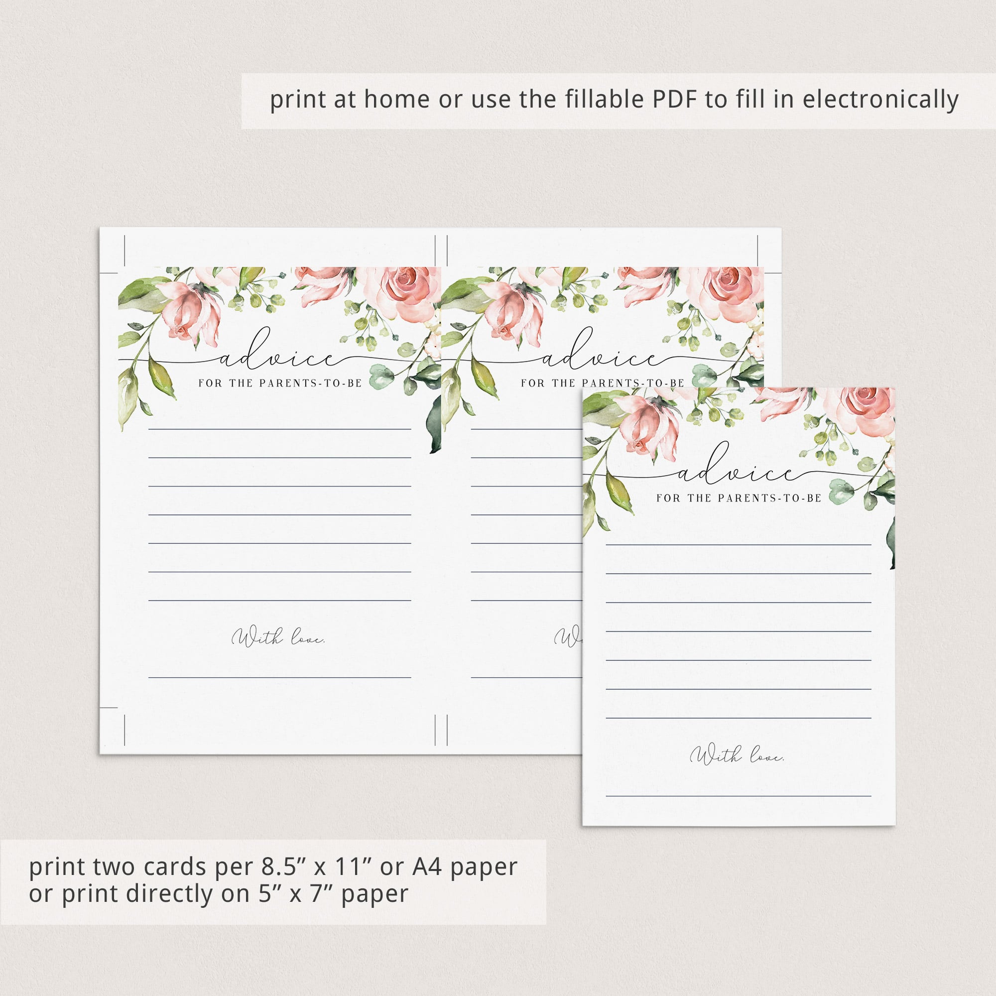 Floral Baby Shower Advice Cards Printable and Fillable Template by LittleSizzle