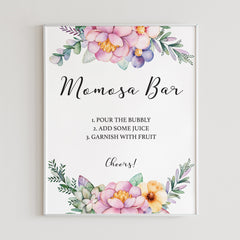 Printable momosa bar table sign with watercolor flowers by LittleSizzle