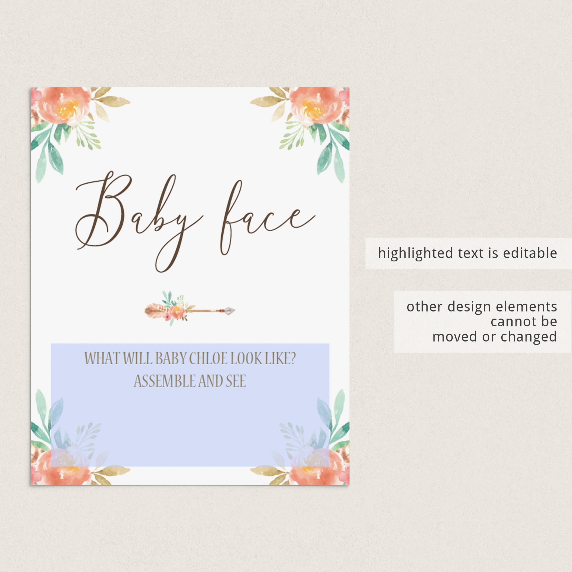 Floral baby shower baby face game by LittleSizzle