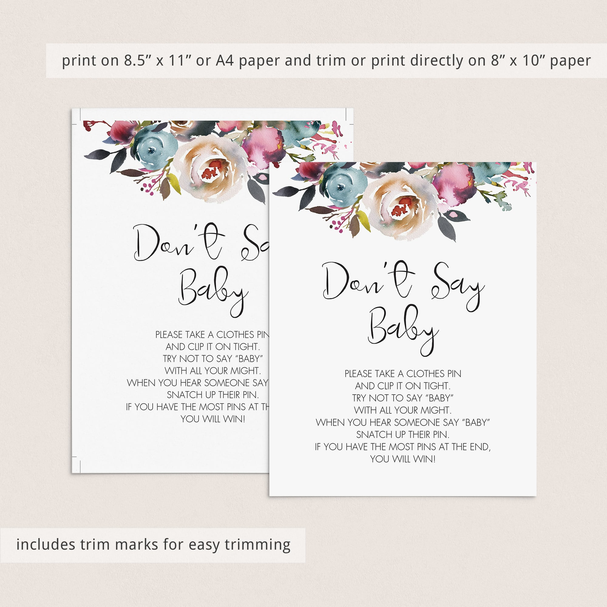 Dont say baby printable game for boho theme baby shower by LittleSizzle